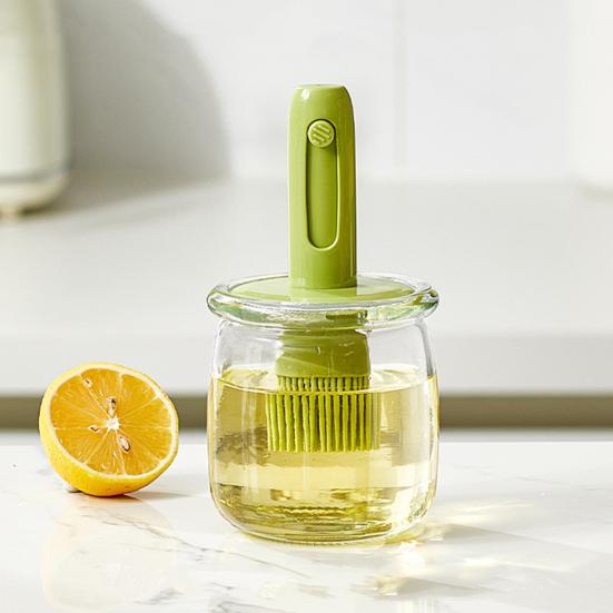 Glass Oil Bottle Silicone Brush Integrated Oil Pot Vinegar Jar Easy-Fill Wide Mouth Oil Dispenser for Barbecue Frying Baking Cooking