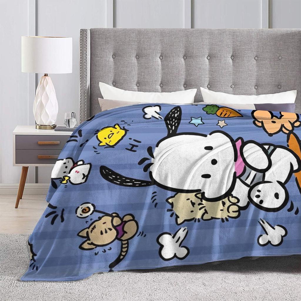 Pochacco Cute Blue Flannel Blanket Cartoon Dog Awesome Throw Blanket for Bed Sofa Couch 125*100cm Bedspreads,