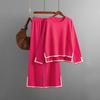 Autumn and Winter New Temperament Contrasting Colors Split-ended Long-sleeved Knitted Suit High Waist and Thin Wide-leg Trousers Two-piece Set