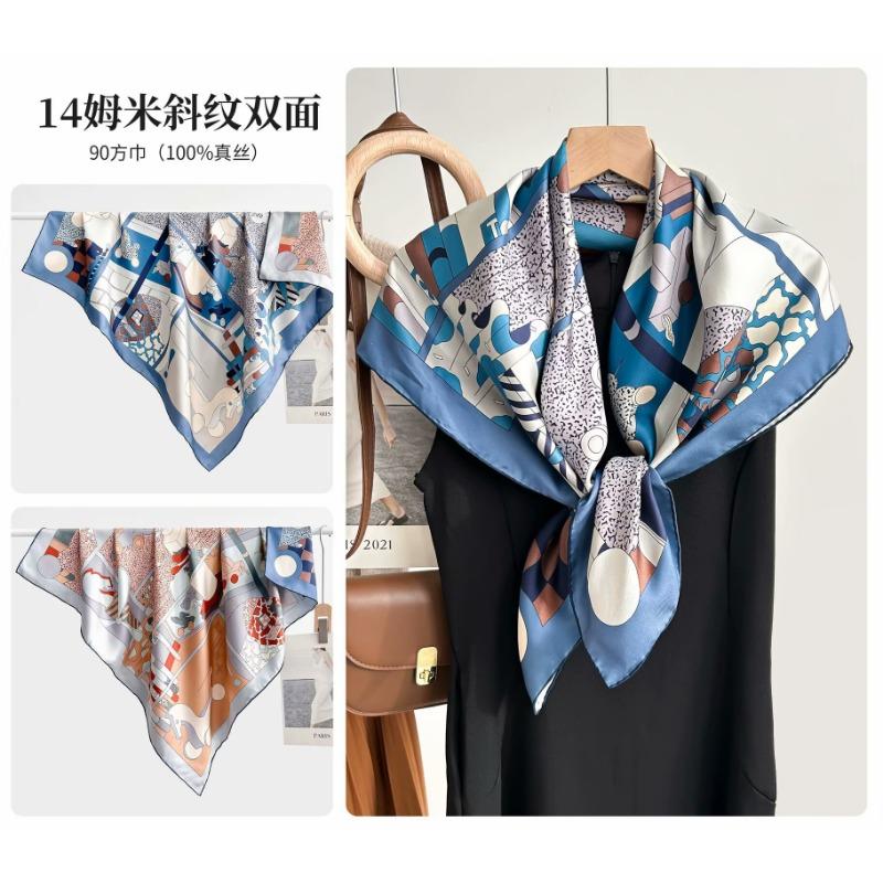 Silk twill 14 mmi large silk scarf women's fashion versatile high-end mulberry silk square scarf light luxury versatile 90 shawl