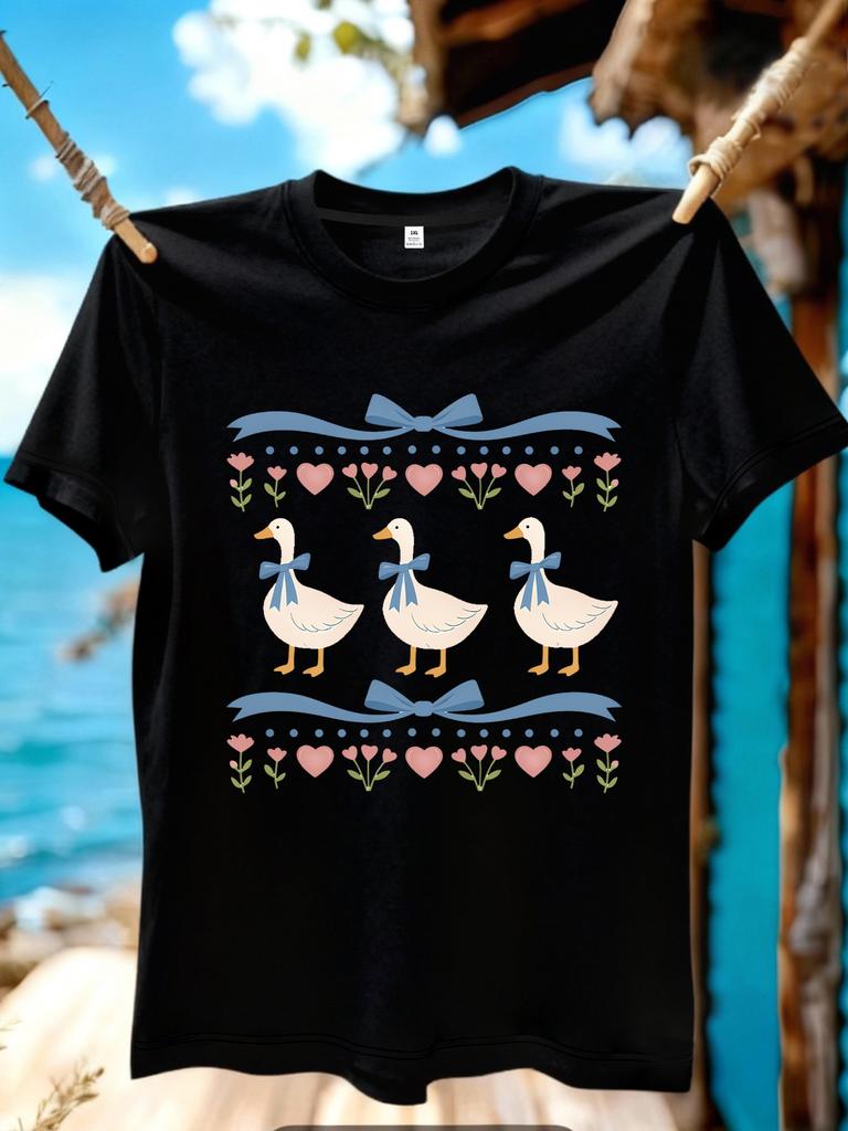 Jydx141duck Printing Plus Size Unisexs Round Neck Tshirt Summer Casual Street Fashion Unisexs Wild Shortsleeved Tshirt