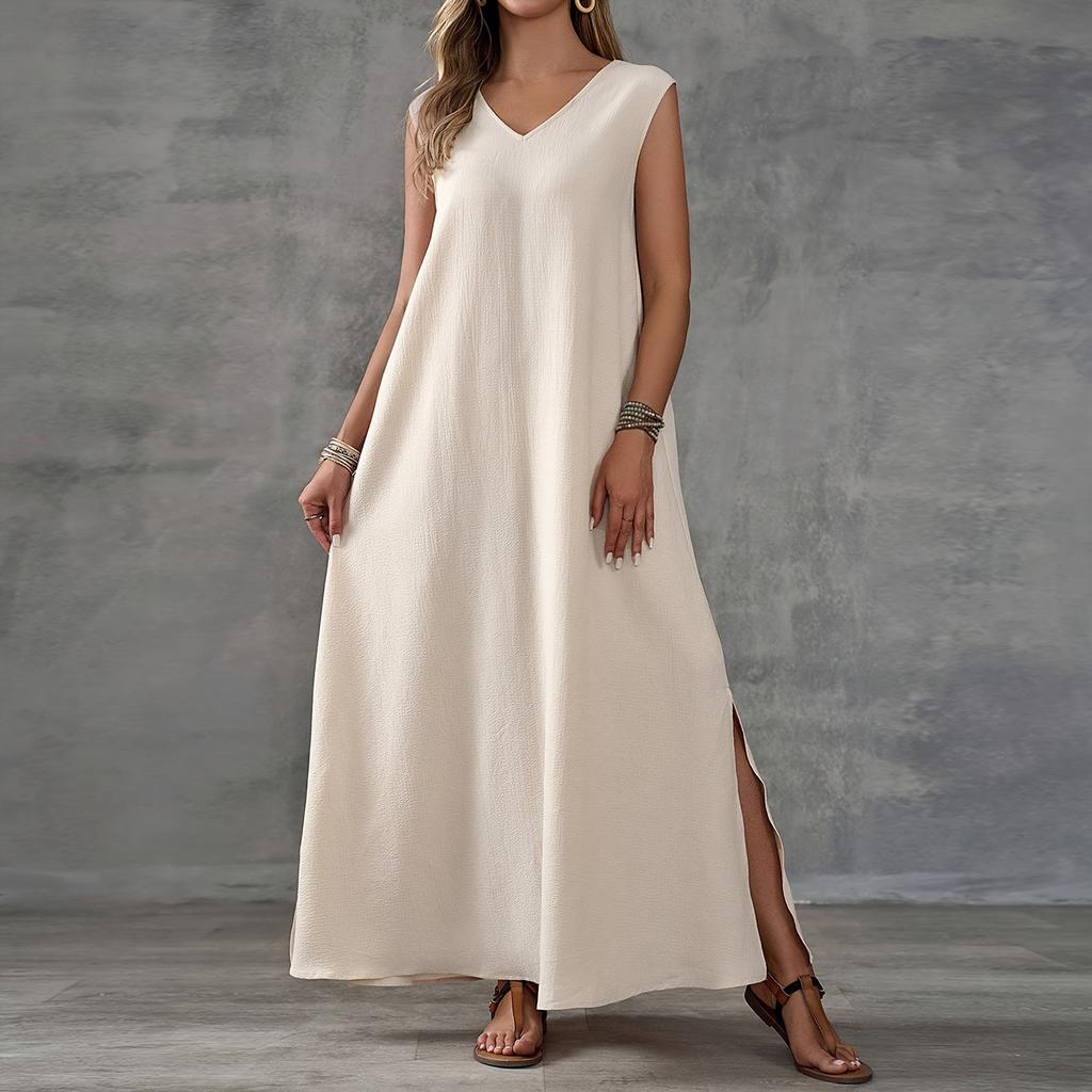2025 Amazon European and American foreign trade new women's clothing V-neck sleeveless long dress summer side split loose dress
