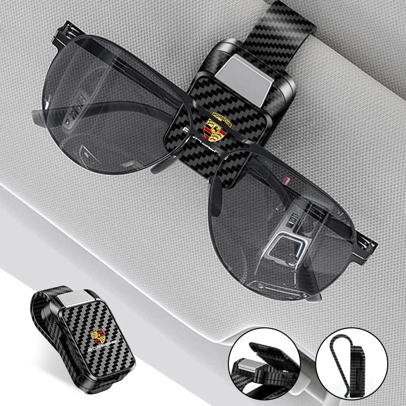 Auto Kohlefaser Sonnenblende Brillenclip Sonnenbrillenhalter für Porsche Panamera Cayenne Taycan 911 718 Macan Carrera-GT 928 944