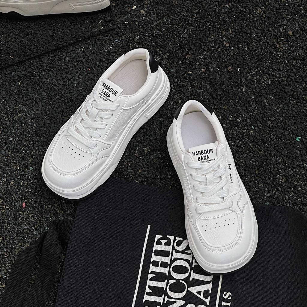 Stepping on shit feeling leather little white shoes women's models 2025 autumn new popular versatile thick-soled heightening soft-soled sports boa