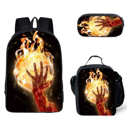 Set Scolastico Tre Pezzi Zaino Borsa Portapenne Borsa Pranzo Zaino con Immagini Street Tide Pallacanestro Calcio Set Zaino