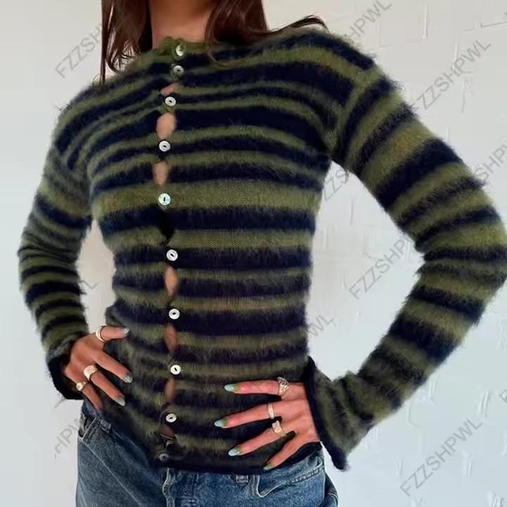 Trendy Striped V-Neck Hooded Pullover Sweater