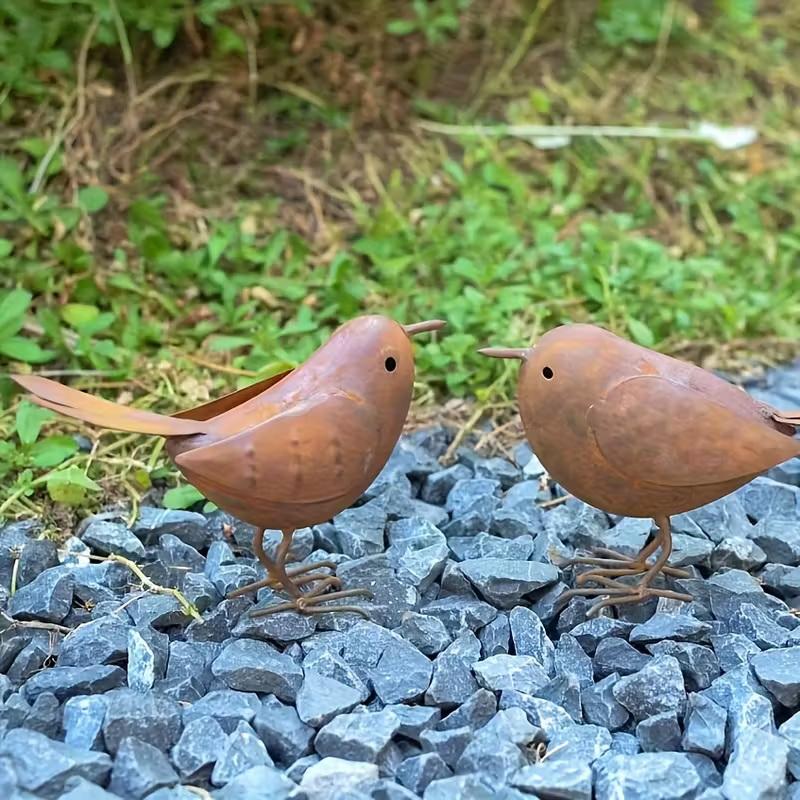 Rustic Iron Art Birds Statue Metal Bird Ornament Outdoor Garden Courtyard Sculpture for Yard Patio Lawn Decor