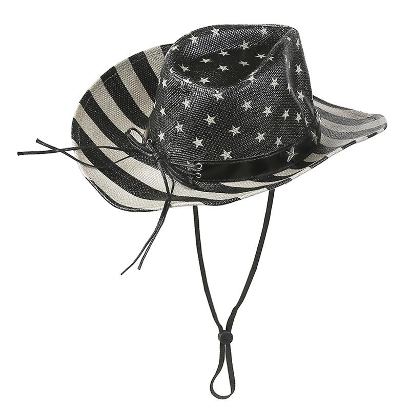Outdoor Unisex American Flag Western Cowboy Hat Classic Men Wide Brim Sun Protection Fishing Cap Fashion Women Jazz Straw Hats