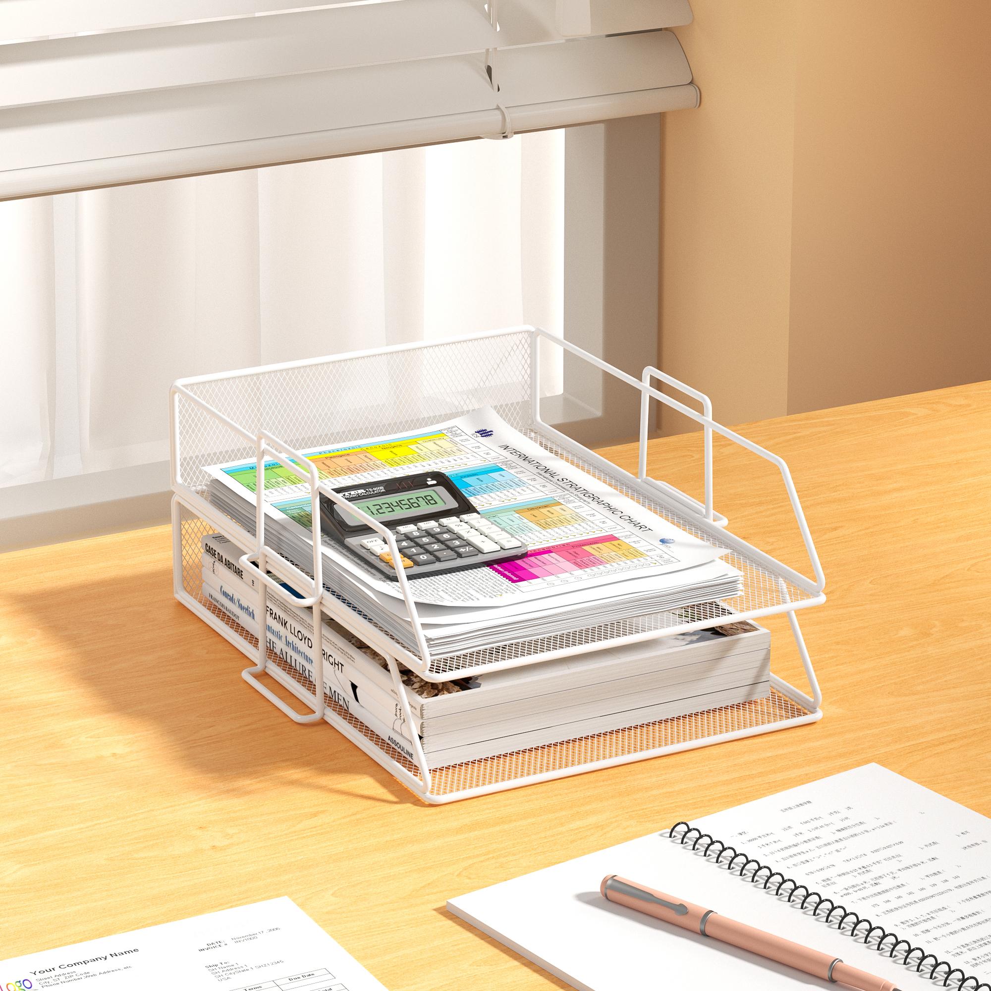 4-Tier Desk Organizer Stackable Paper Tray Paper File Organizer for Desk Mesh Stackable Paper Tray Desktop Document for School
