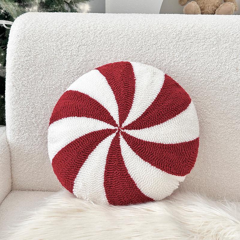 Cuscino Decorativo Festivo di Natale con Ricamo di Fiocchi di Neve e Caramelle per Arredamento Festivo della Casa