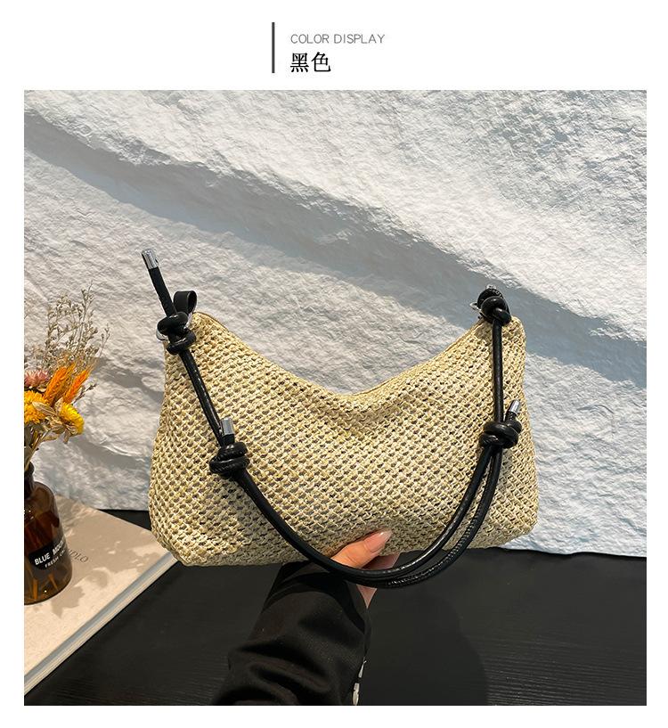 Women Fashi Straw Woven Underarm Tote Bag 2026 New Trend Large Capacity Shoulder Handbag чёрный