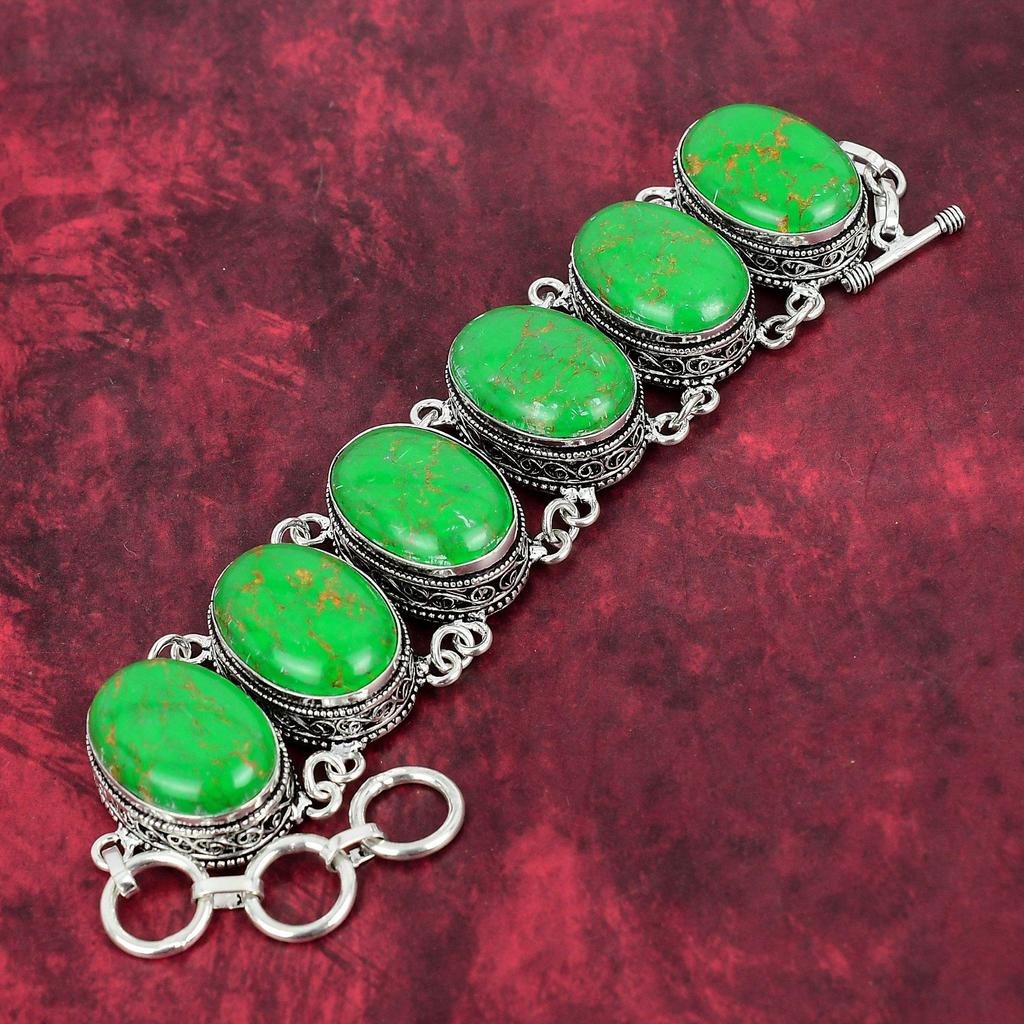 Green Copper Turquoise Bracelet, 925 Sterling Silver Gemstone Jewelry, Handmade Bracelet Amazing Jewelry, Gift For Her