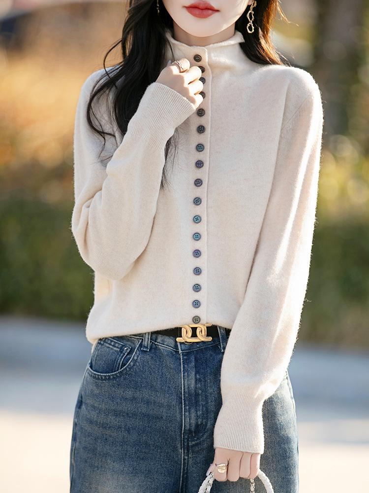 Women's Petite Loose Wool Sweater Knitwear with Half-High Collar - 2026 Autumn/Winter Collection