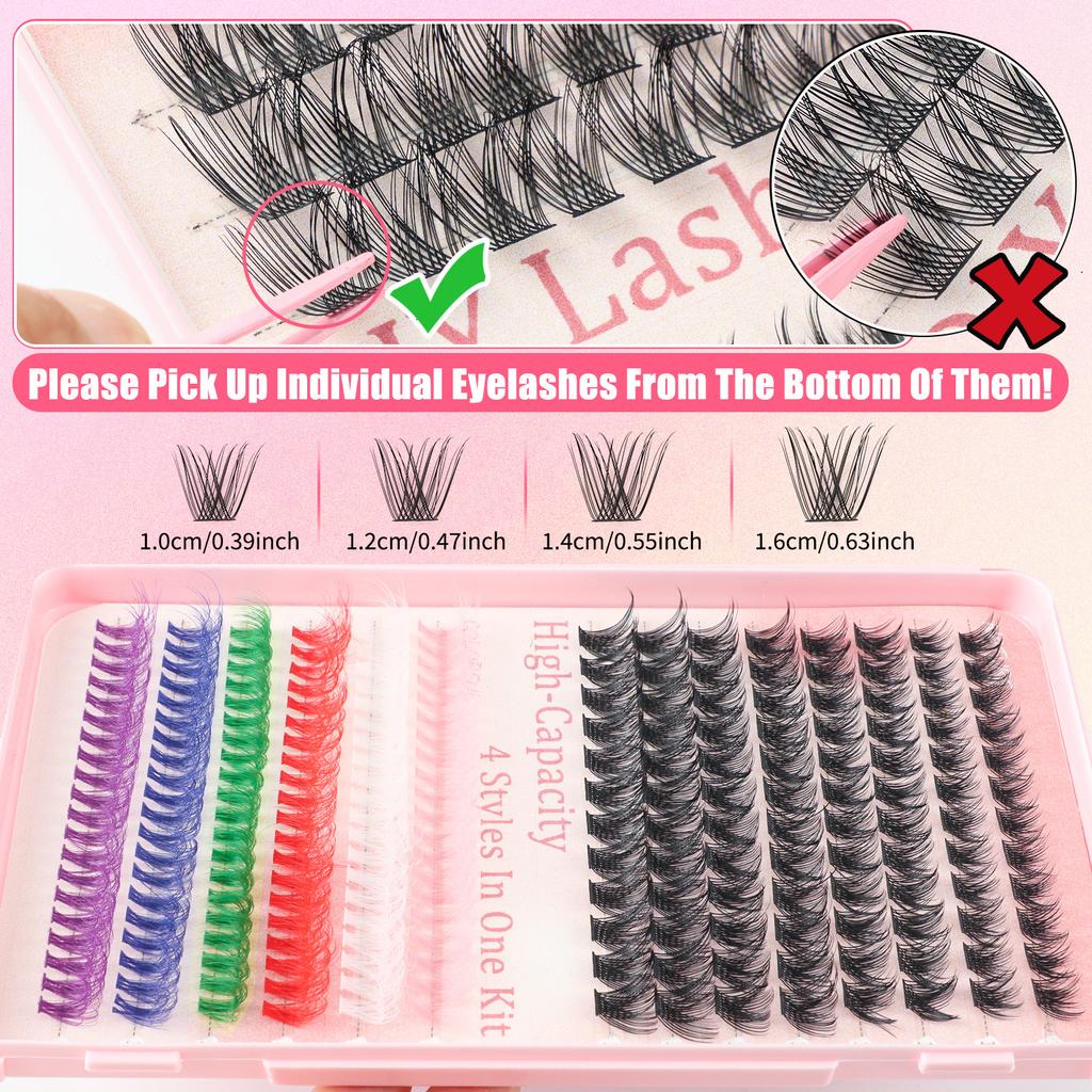 Hot Melt Single Cluster Diy Colored False Eyelashes Halloween 392 Tufts Eyelash Book Large Capacity Dd Curly Eyelashes