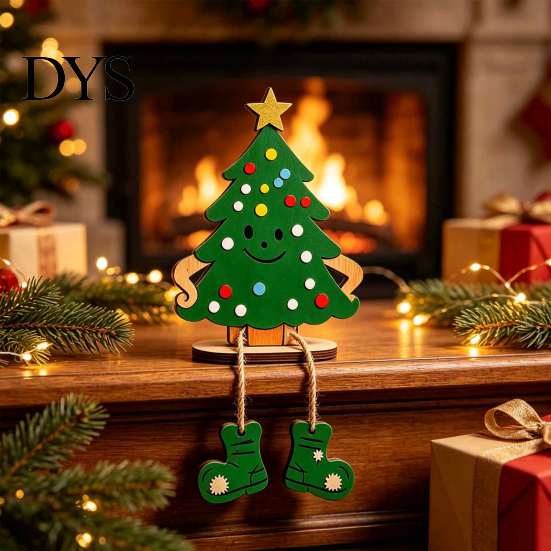 Small Wooden Holiday Gifts Christmas Hanging Leg Ornament, Santa/Snowman/Christmas Tree Shape, Shelf Sitter Decorative Craft for Fireplace Tabletop
