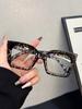 1Pc Women's Square Frame Tortoiseshell Color Glasses Transparent Lens Simple Classic Style Suitable for Daily Travel Photography
