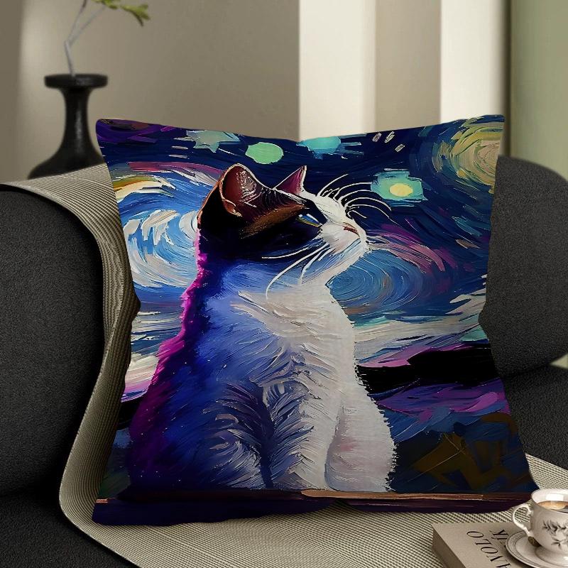 Monet Black Cat Van Gogh Sunflowers Pillowcases Home Bedding Decorative Pillow Cover Wedding Super Soft Pillow Case