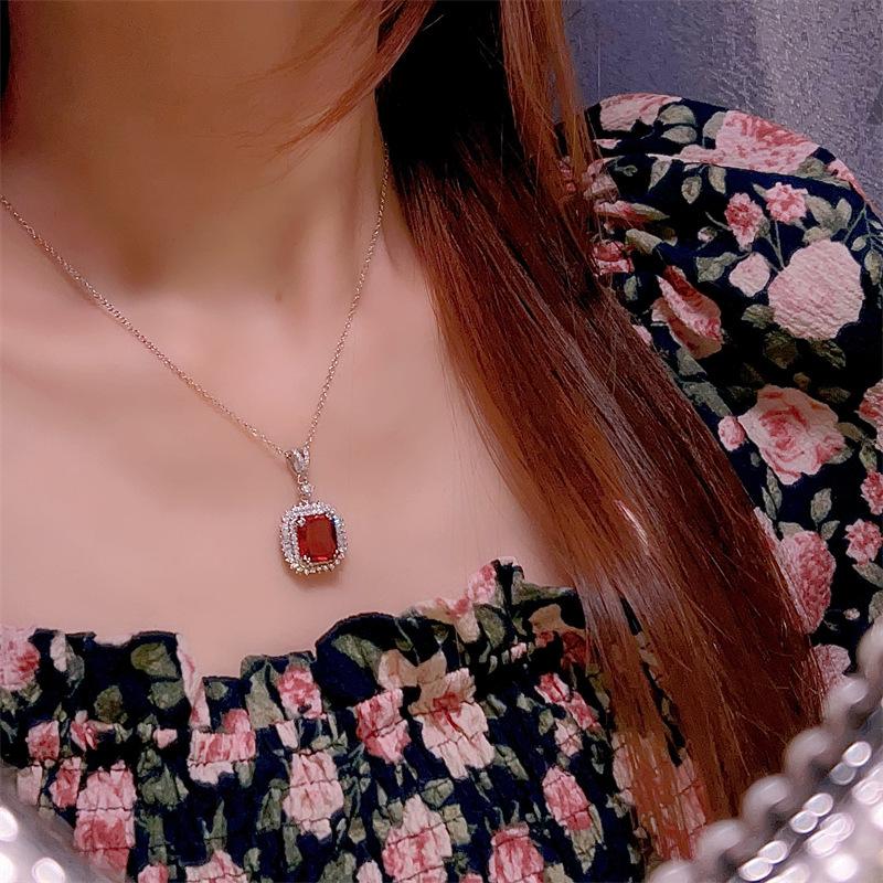 Retro-Inspired Ruby & Zircon Three-Piece Set: Earrings, Necklace, & Ring for Women