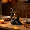 Dark Fairy Tale Resin Ornaments Luminous Witch & Raven Figurine with Mossy Tree Texture, Gothic Vintage Style Garden Statue LED Light for Halloween
