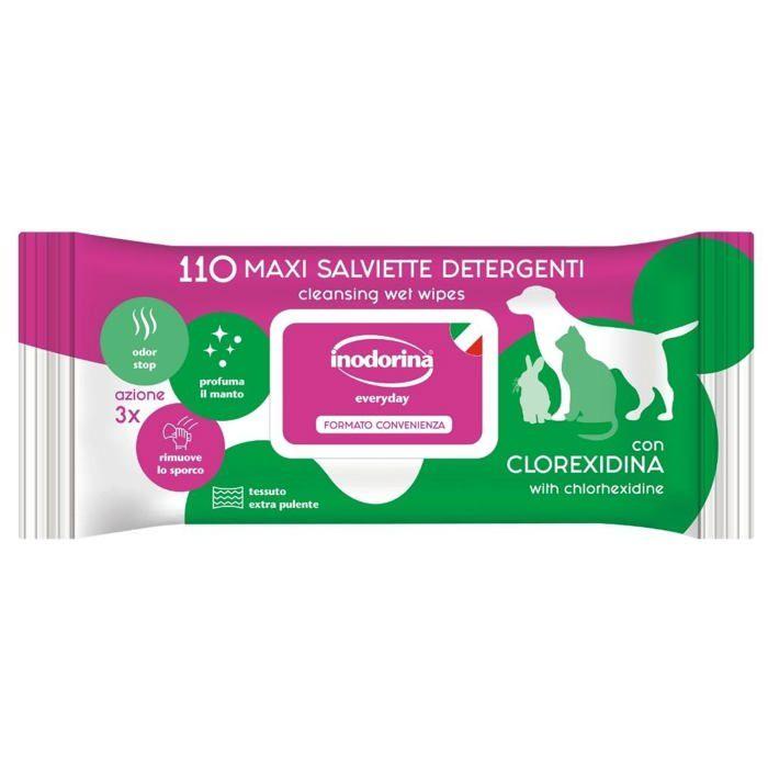 Lingettes nettoyantes pour animaux - Inodorina - 110 pcs - Chlorhexidine - Odour Stop - Action adoucissante