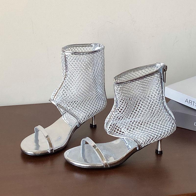 Fashion Female Zippers Ladies Heeled Sandals Booties Shoes Fashion Mesh Footwear Open Toe Modern Women Low Heel Ankle Boots Shoes