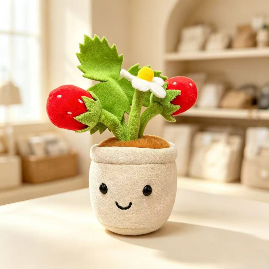Cute Plush Fruit Plant Pot Ornament Keychain With Strawberry And Orange For Gift And Decoration