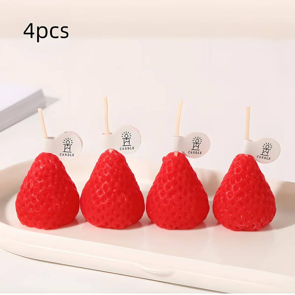 4 Strawberry Candles, Simulated Fruit Aromatherapy Candles, Mini Set Design, Photo Props, Christmas and Birthday Gifts