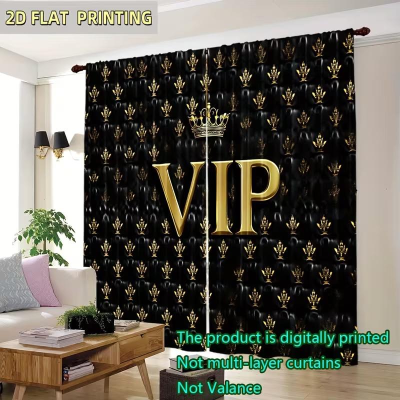 2 Stück Vorhänge mit Kronen-VIP-Druck, geeignet für Schlafzimmer-, Wohnzimmer-, Küchendekoration, Heimdekoration, Fensterdekoration