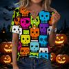 Women's Casual Halloween Print V-Neck Short Sleeve Button T-Shirt Top