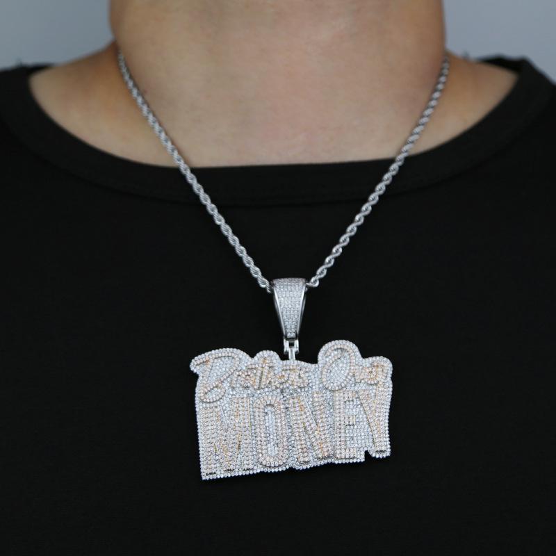 Hip-hop Zircon-Inlaid MONEY Letter Pendant Necklace - Trendy Men's Jewelry