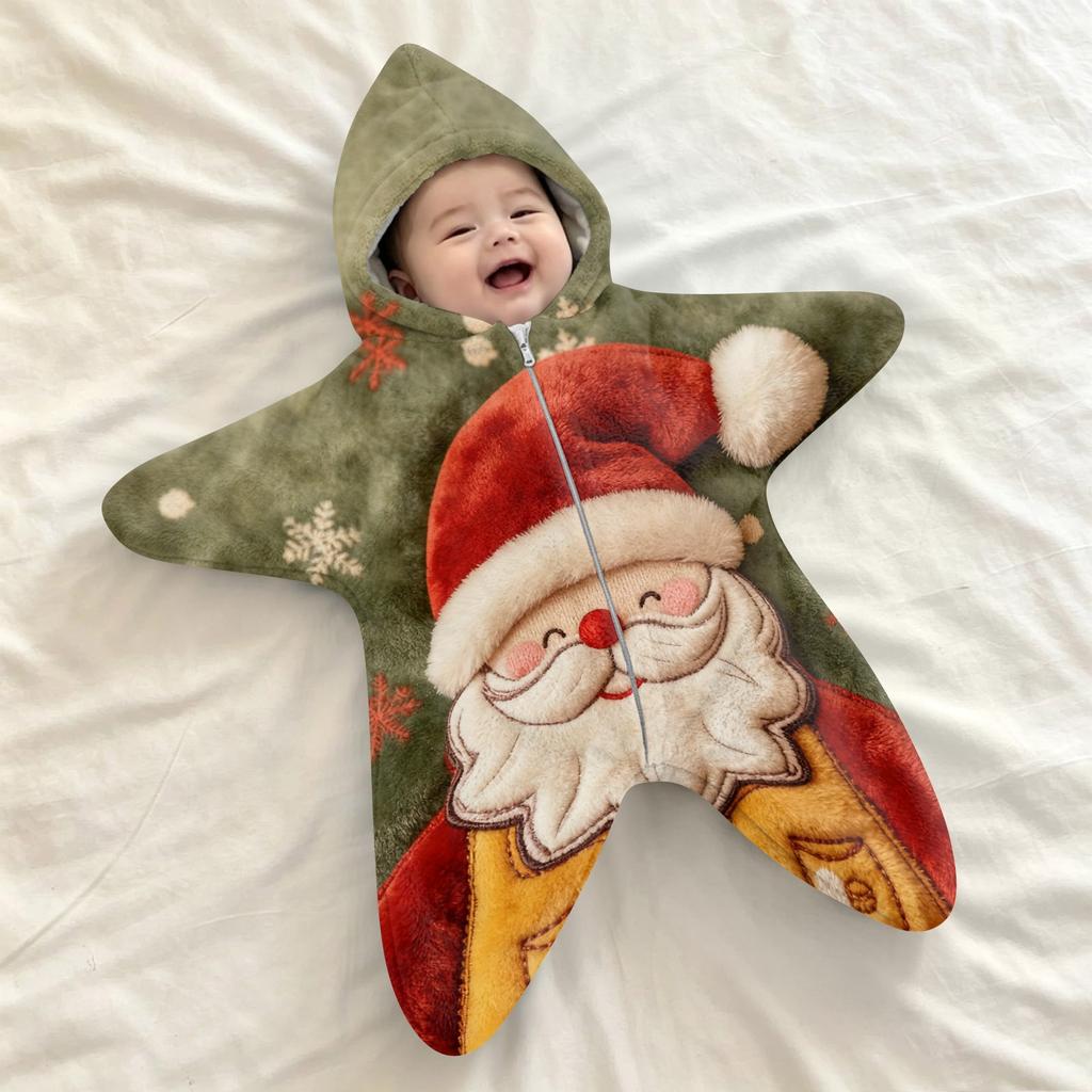 Baby-swaddleteppe med - Flanell - Rystelsesteppe for nyfødte, Juleprint Sovepose for gutter og jenter, Bærbar utendørs swaddle