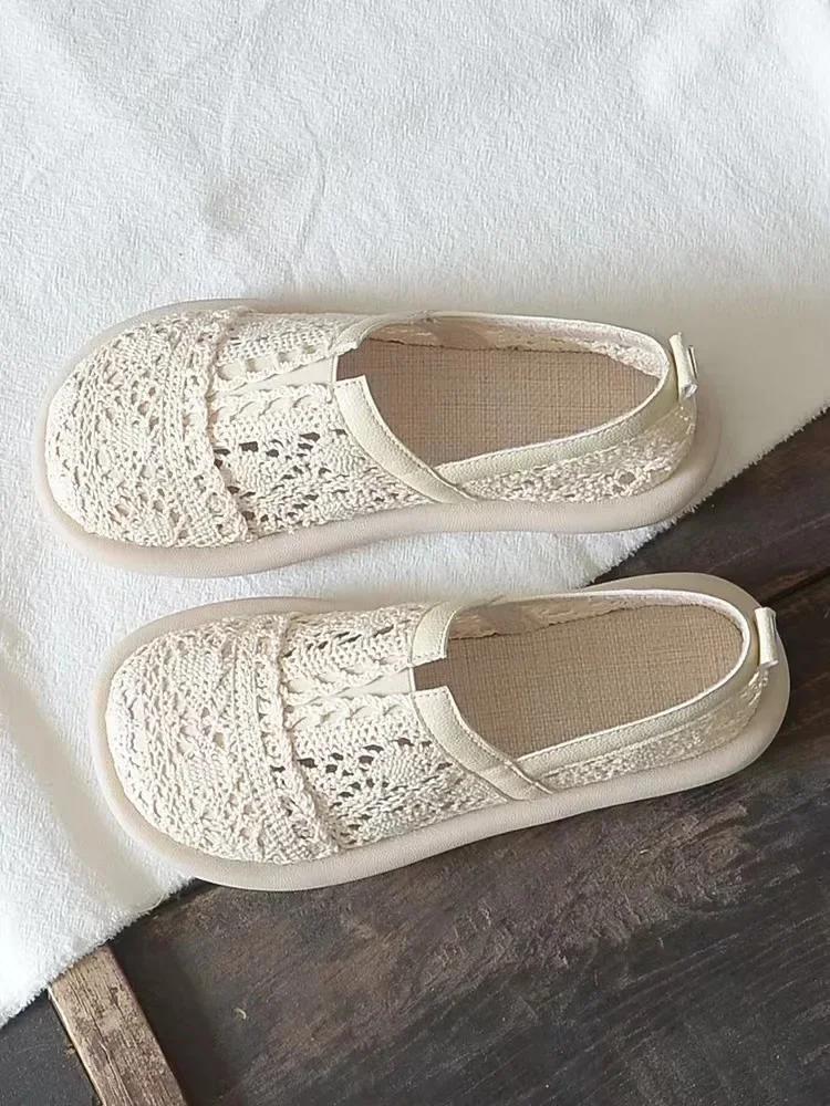 Fashion Women's Shoes 2025 Summer New Hollow Breathable Mesh Shoes Literary Retro Flat Shoes Women's Sandals