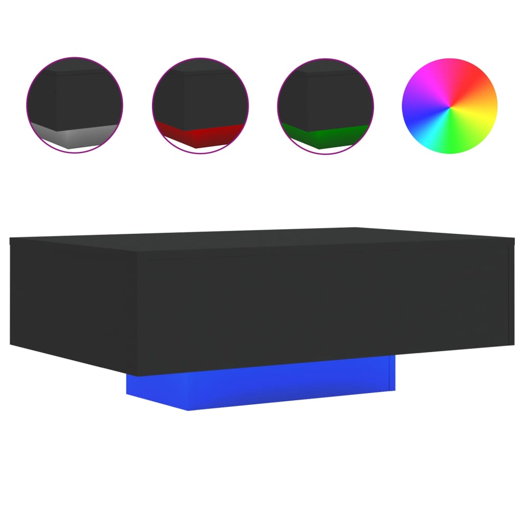 vidaXL Coffee Table with LED Lights Black 85x55x31 Cm