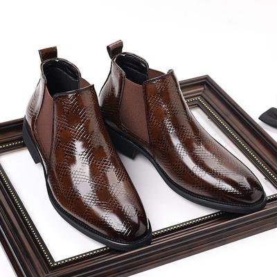 Men's Classic Retro Chelsea Short Boots Pointed Toe Mens Trendy British Style Embossed Leather Ankle Boot Men Casual Shoes
