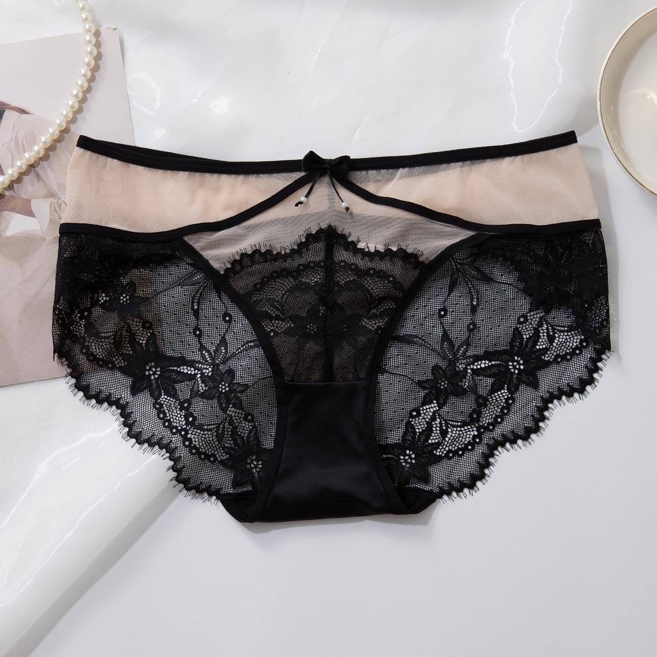 

Кружевные сексуальные трусики со средней посадкой, дышащие, плюс, треугольные, высокой эластичности, женские трусики L чёрный
