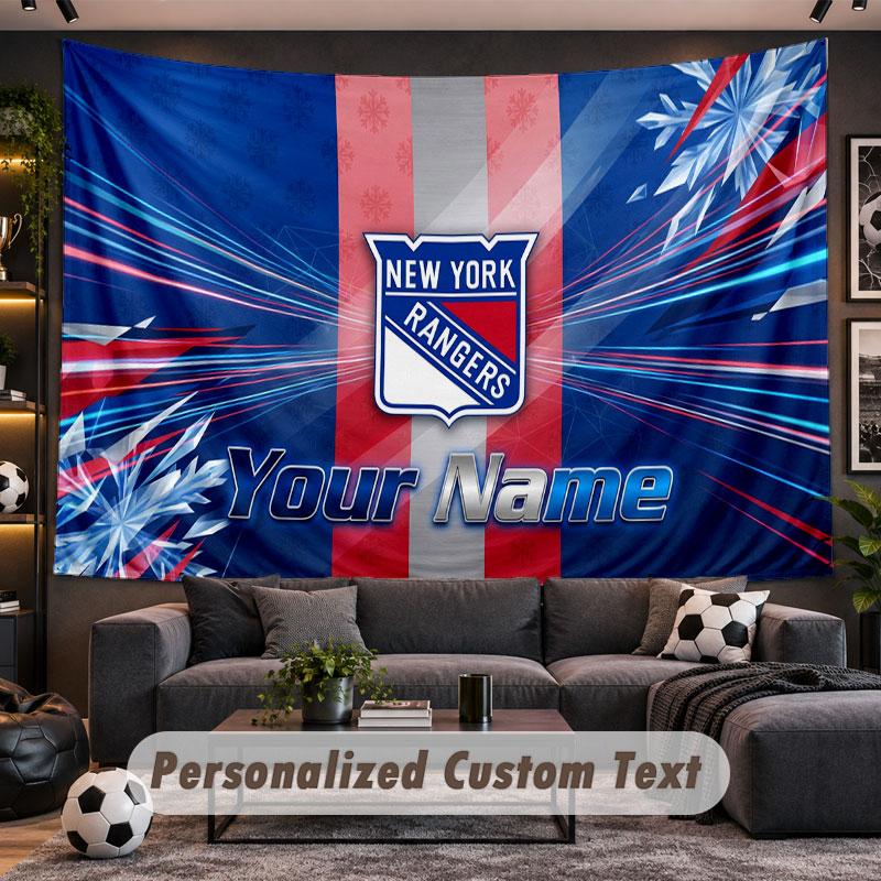 Wall Hanging Tapestry Custom NameNew York Rangers Pattern Personalized Printed Fabric Wall Decor