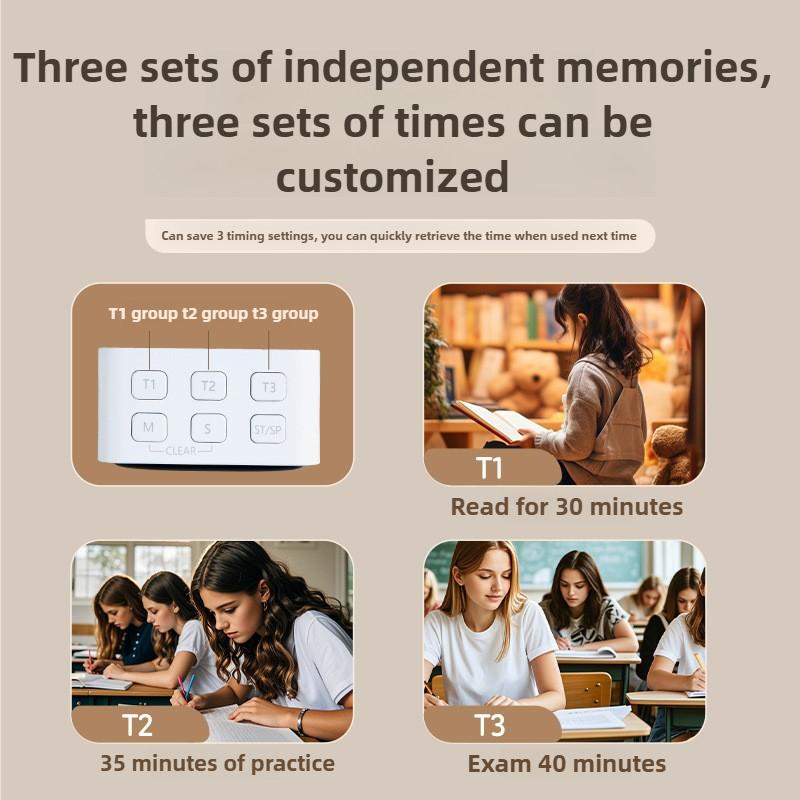 Mini Digital Kitchen Timer LED Visual Timer for Study Cooking Positive Countdown Alarm 3 Preset Time Home Charging Kitchen Timer