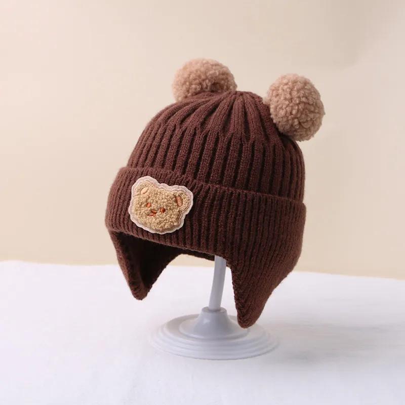 Winter Baby Beanie Cap Cartoon Bär Gehörschutz Strickmütze für Kleinkind Jungen Mädchen Niedlich Koreanische Warme Kinder Häkeln Hüte Gorros