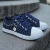 Damen Cut-Outs Spitze Netz Denim Schuhe Frau Sommer Flach Freizeit Schuhe Atmungsaktive Stoffschuhe Studenten Sneaker