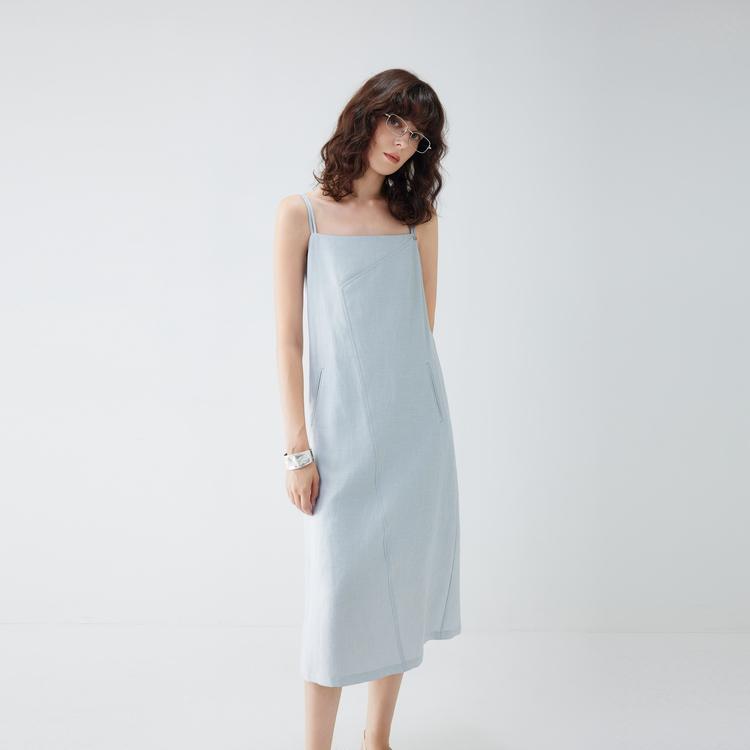 ELLE French Elegant Linen Fashionable Solid Color A-Line Long Dress Sleeveless Tank Dress Women Dresses EL51980
