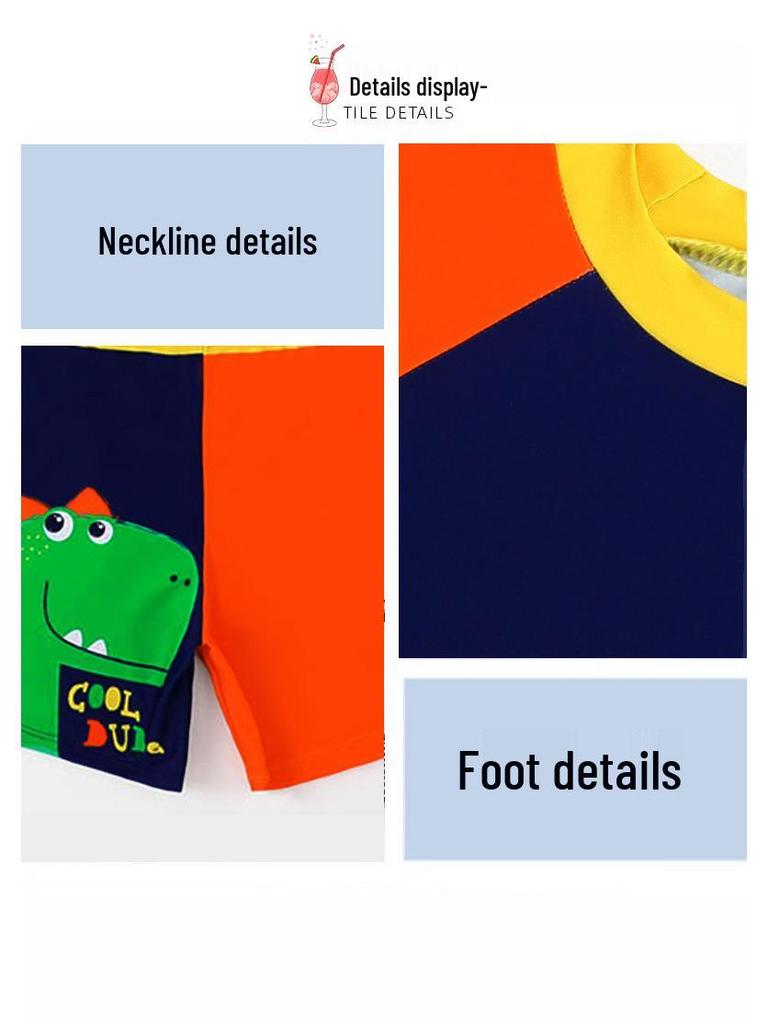 Boys' 2025 Dinosaur Print Swimsuit Set - Short-Sleeve Three-Piece Swimwear