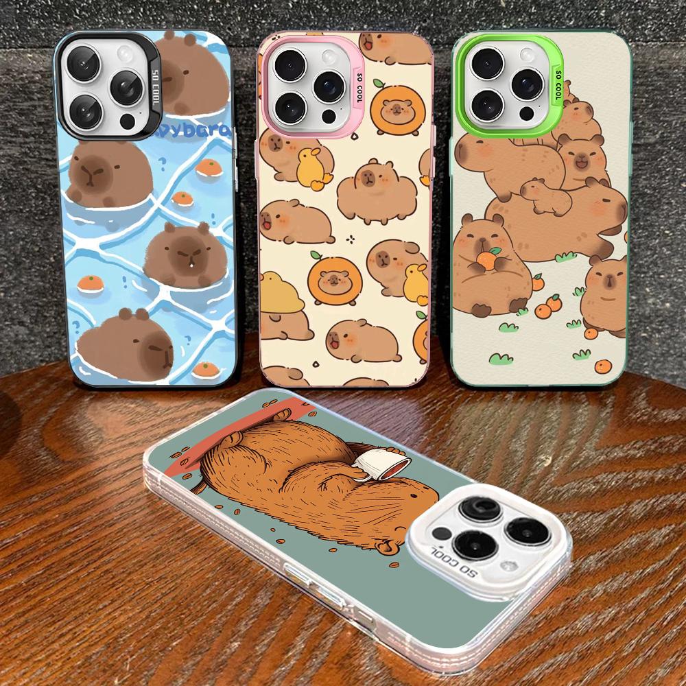 Cartoon Capybara Phone Case For IPhone 16 15 14 13 12 11 Pro Max X XR XSMAX 8 7 Plus Matte Shockproof Back Cover