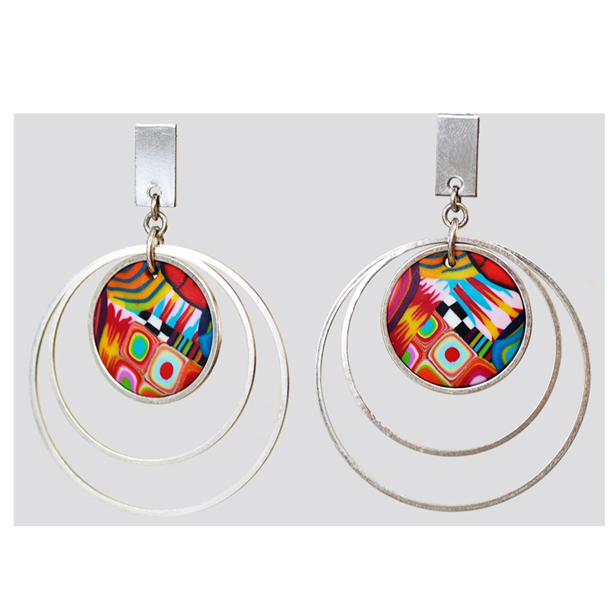 

Les Trésors De Lily [R6479] - Boucles d oreilles artisanales Colombine & Arlequin multicolore argenté - 40 mm