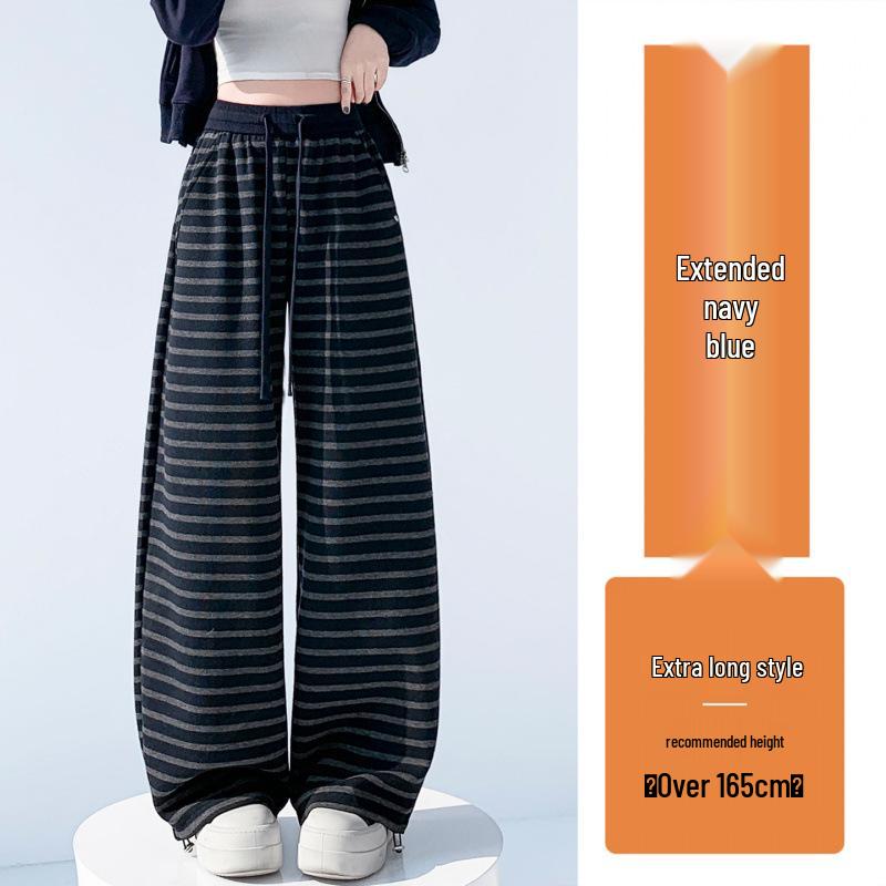 Women s Gray Striped High-Waisted Pants for Spring 2026 Large