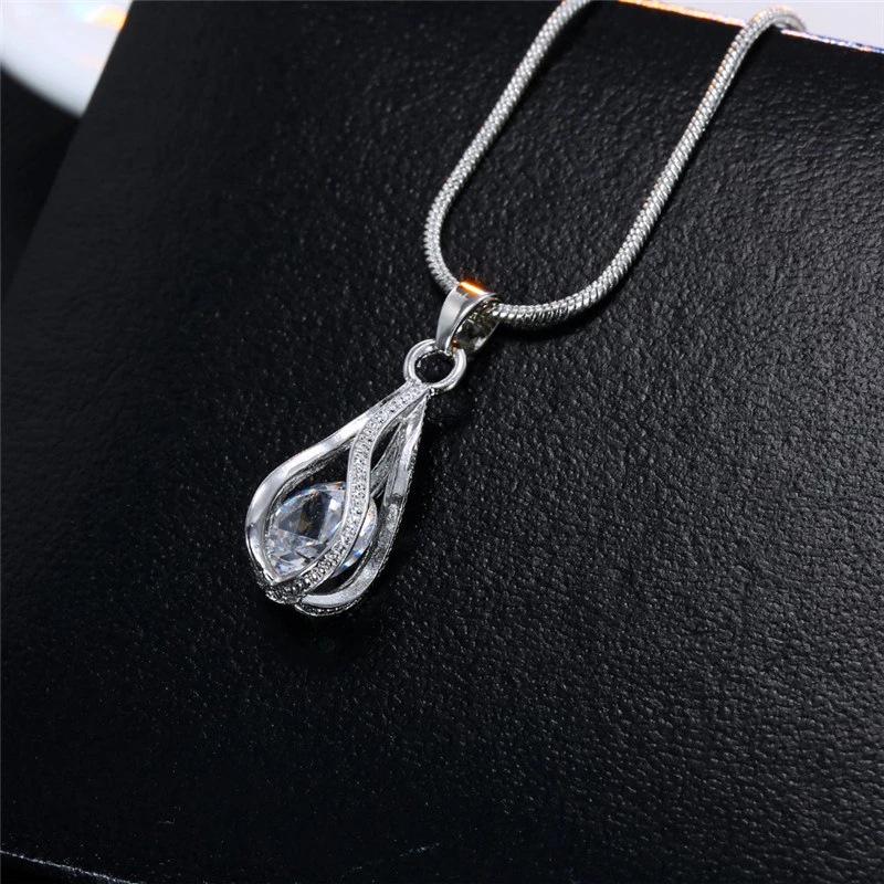 Zircon Crystal Pendant Earrings Two-Piece Set: Alloy Rhinestone Jewelry for Women
