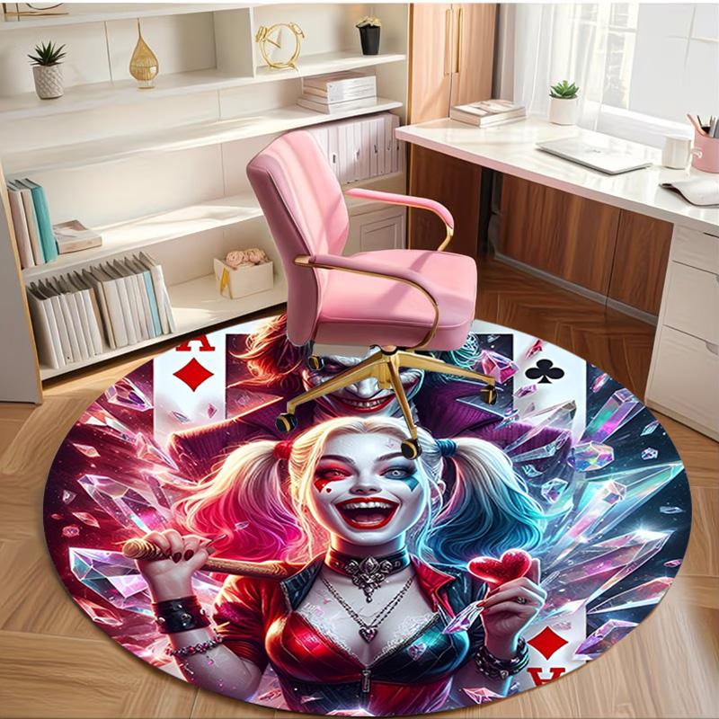 Harley Quinn Joker Print Round Rug, Washable Floor Carpet, For Entryway Dorm Laundry Room Office Study, Home Decor Birthday Christmas Gift