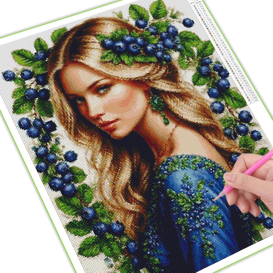 Diamond Painting New Collection Beautiful Woman and Blueberry Diy Full Square Round Drill Rhinestone Embroidery Sale Girl Mosaic Cross Stitch Kits