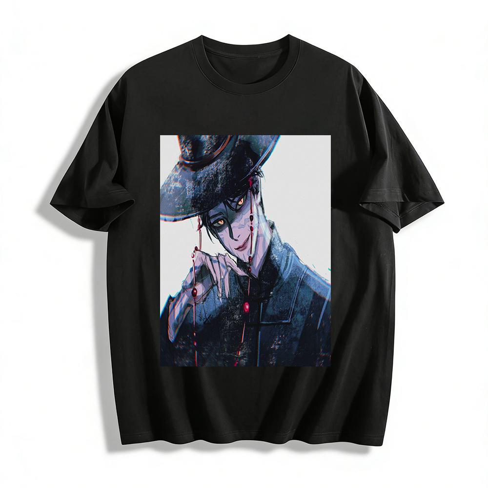

Weird Opera Mask Man Print Tops, Niche Dark Style Loose Casual Daily T-Shirts For Trendy Outfits Pure cotton T-shirt 6XL