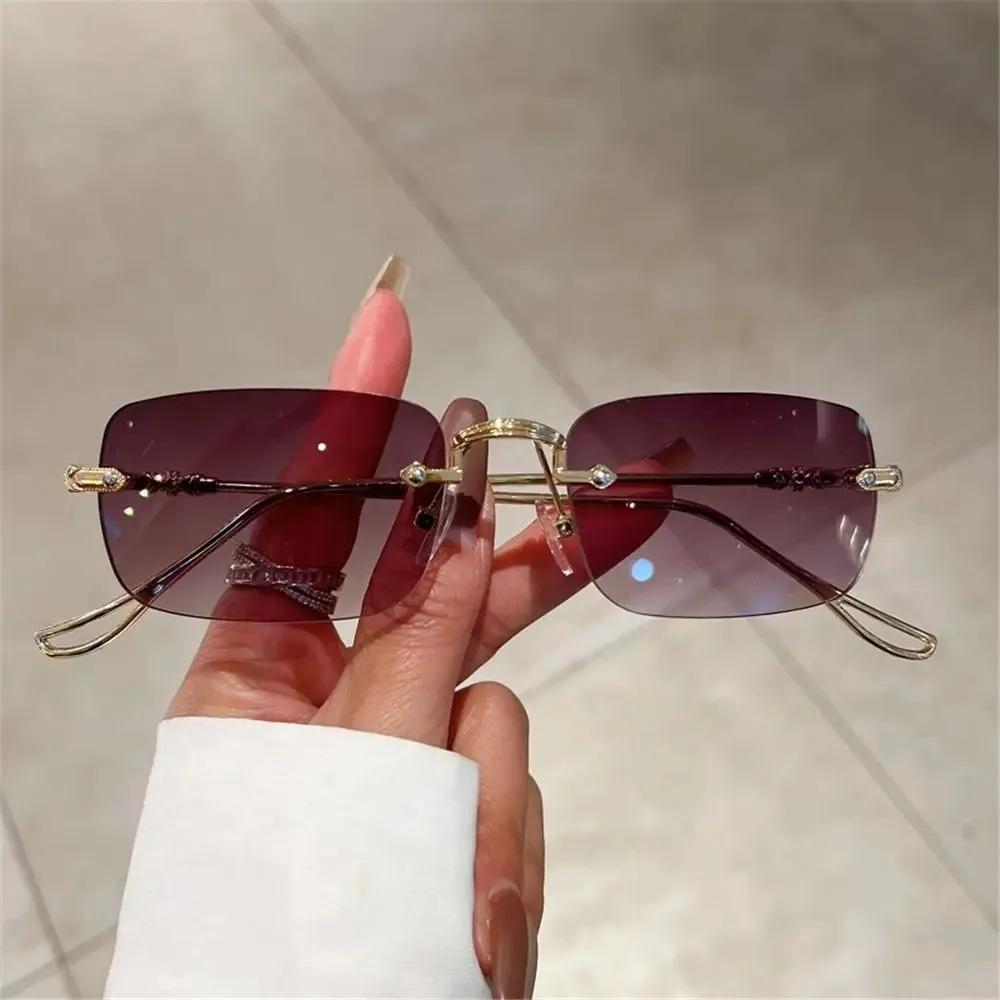 Rimless Rectangle Sunglasses Men Women  Fashion New in Vintage Shades Eyewear Brand Design Ocean Lenses Sun Glasses