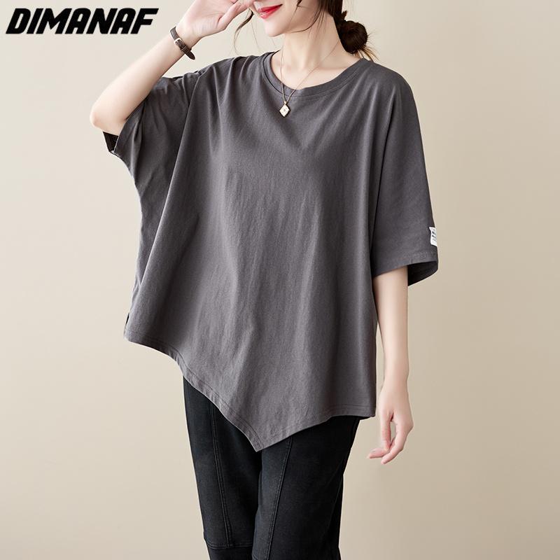 DIMANAF 2023 damska koszulka Plus Size Casual topy luźna solidna O-Neck letnia koszulka z krótkim rękawem moda zielona